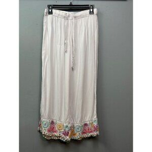 Anthropologie Embroidered Floral Pants XS Viscose Bohemian Casual Lounge